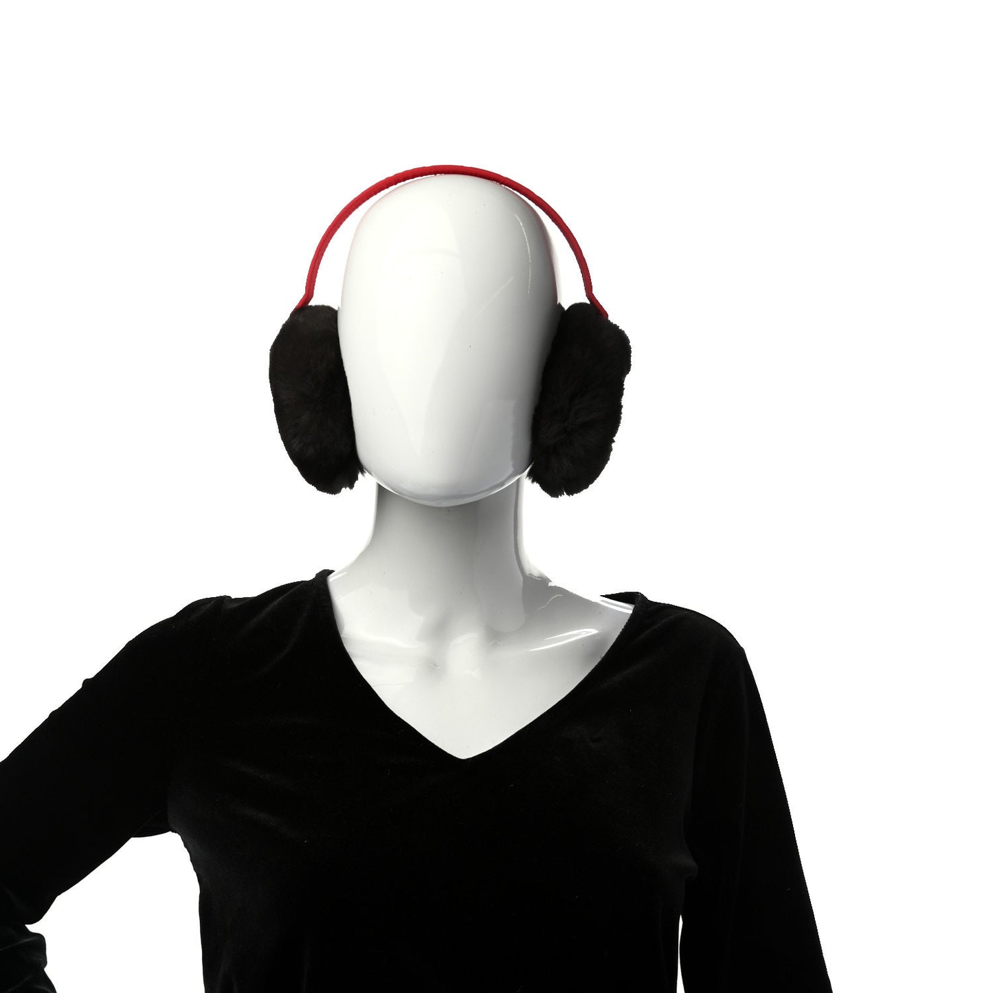 Rabbit Fur CC Ear Muffs Black Red