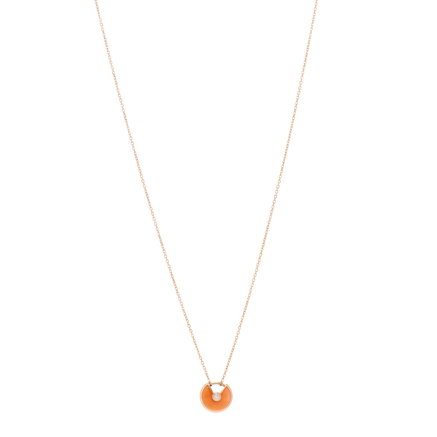 Cartier 18K Pink Gold Diamond Carnelian XS Amulette Pendant Necklace 1 of 5