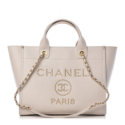 Chanel Caviar Small Studded Deauville Tote Ivory 1 of 13