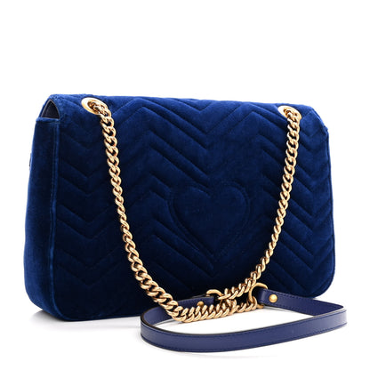 Gucci Velvet Matelasse Medium GG Marmont Shoulder Bag Cobalt Blue 2 of 9