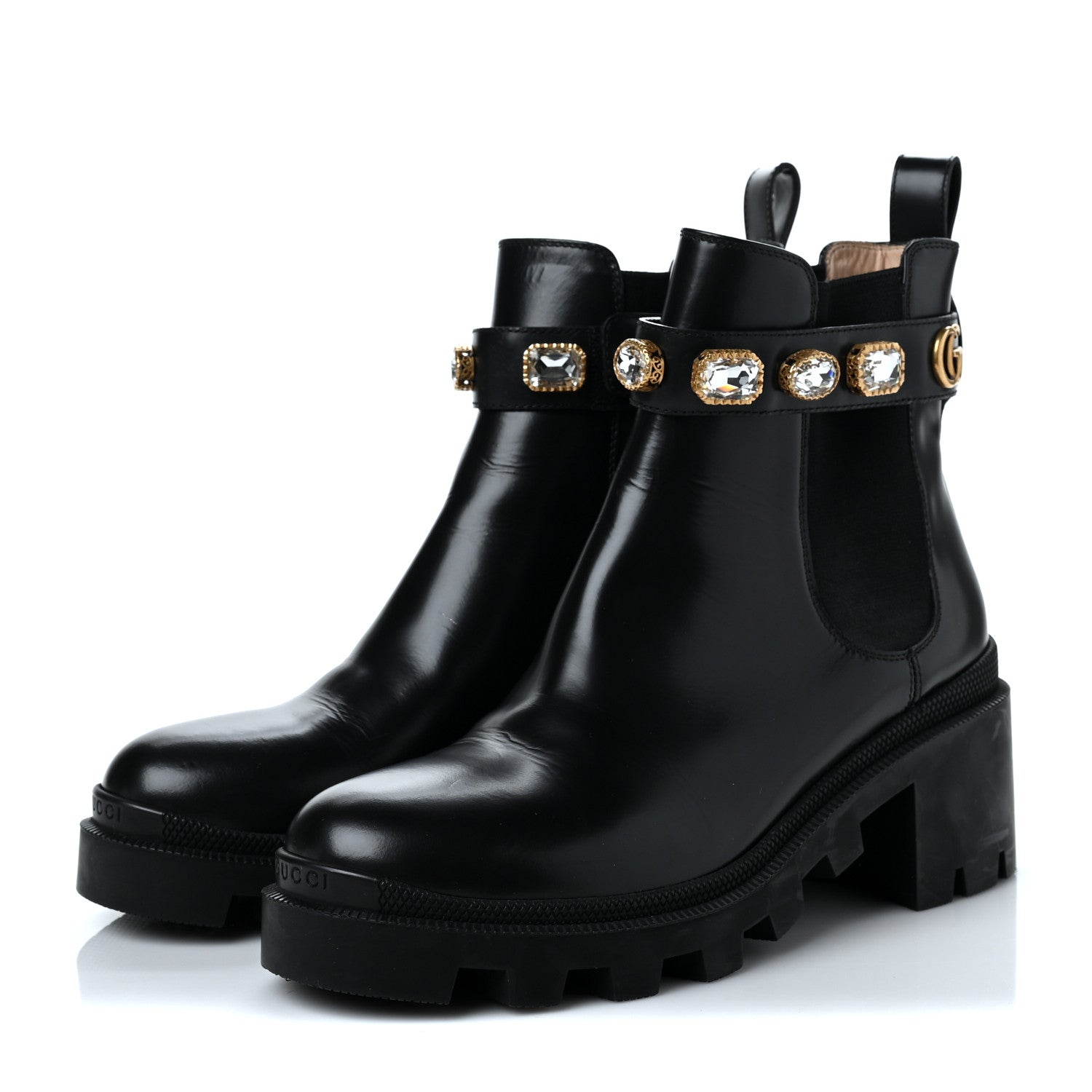 Gucci Calfskin Crystal GG Trip Chelsea Ankle Boots 38.5 Black 2 of 8