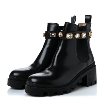 Gucci Calfskin Crystal GG Trip Chelsea Ankle Boots 38.5 Black 2 of 8