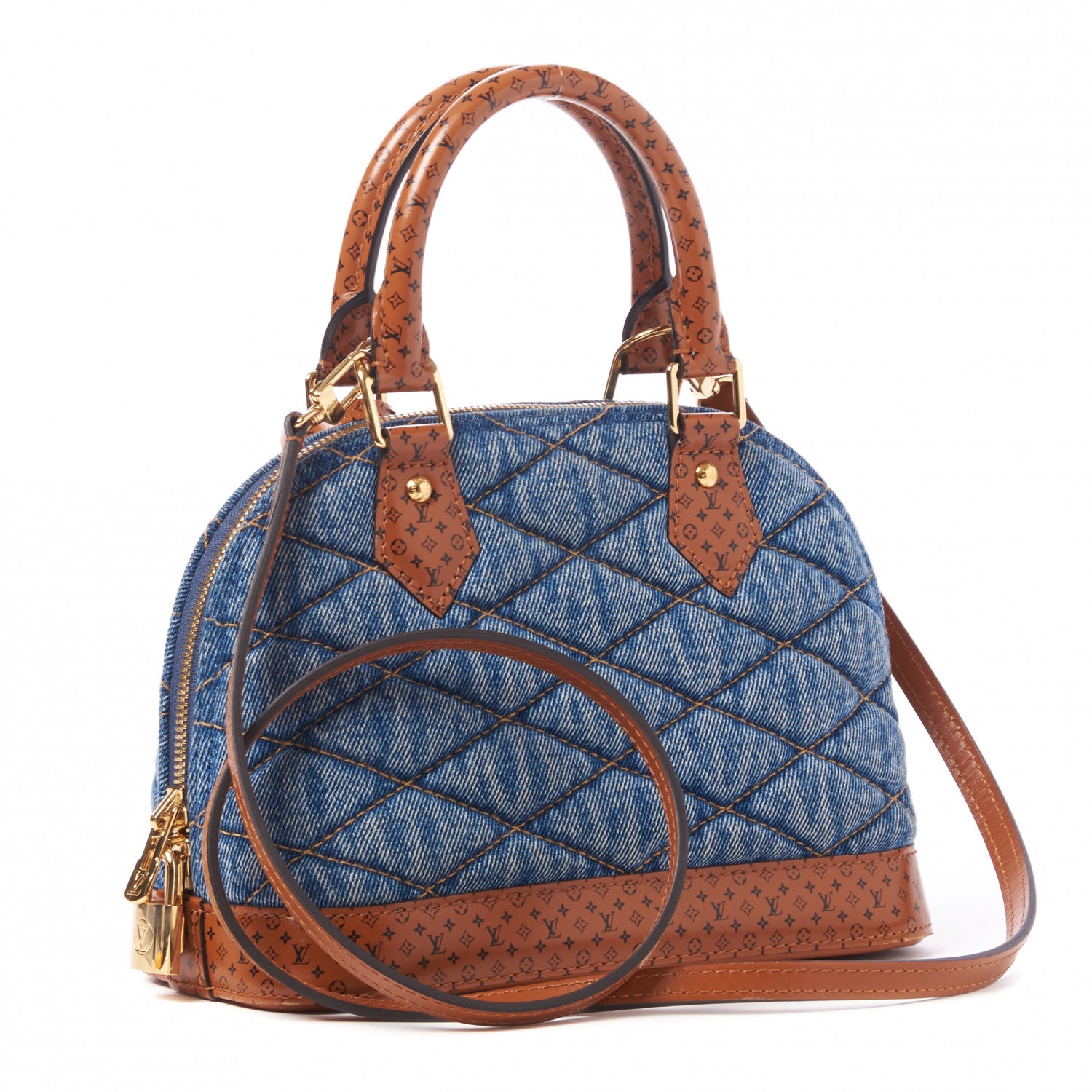Louis Vuitton Denim Calfskin Reverse Monogram Malletage Alma BB Blue 3 of 8
