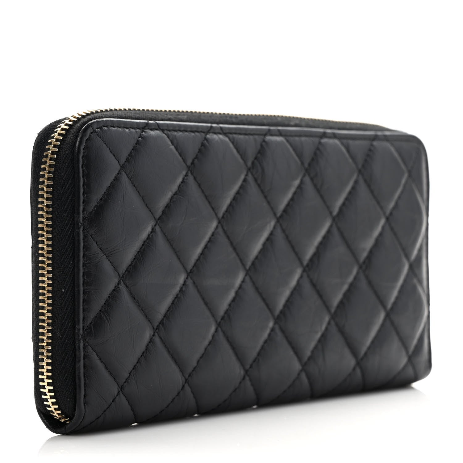Chanel Aged Calfskin Quilted Lucky Charms 2.55 Reissue Zip Around Long Wallet Black 3 of 9