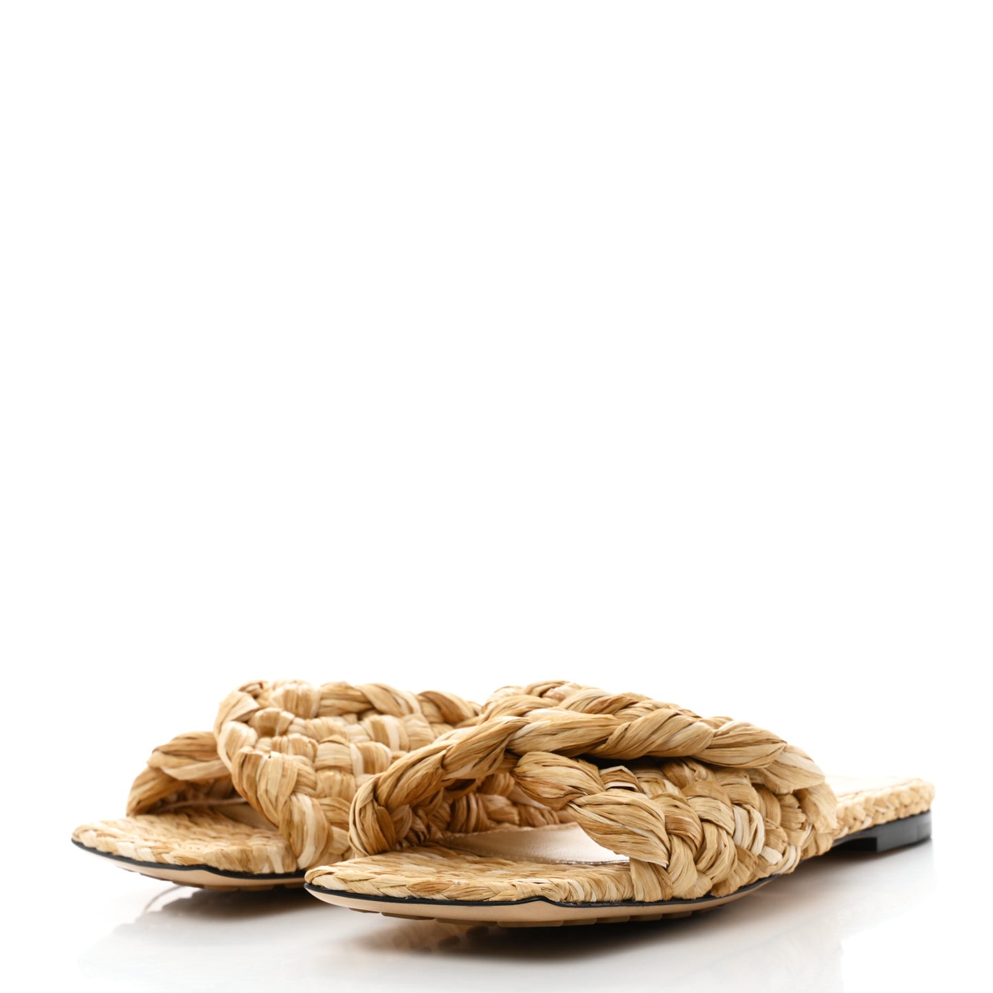 Raffia Twisted Intrecciato Stretch Flat Sandals 36 Macadamia