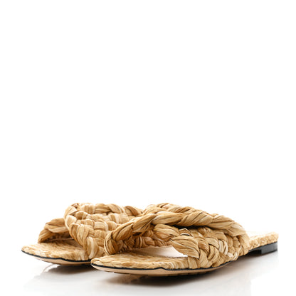 Bottega Veneta Raffia Twisted Intrecciato Stretch Flat Sandals 36 Macadamia 3 of 7