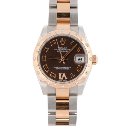 Rolex Stainless Steel 18K Everose Gold Diamond 31mm Oyster Perpetual Datejust Watch Chocolate Roman 178341 1 of 10