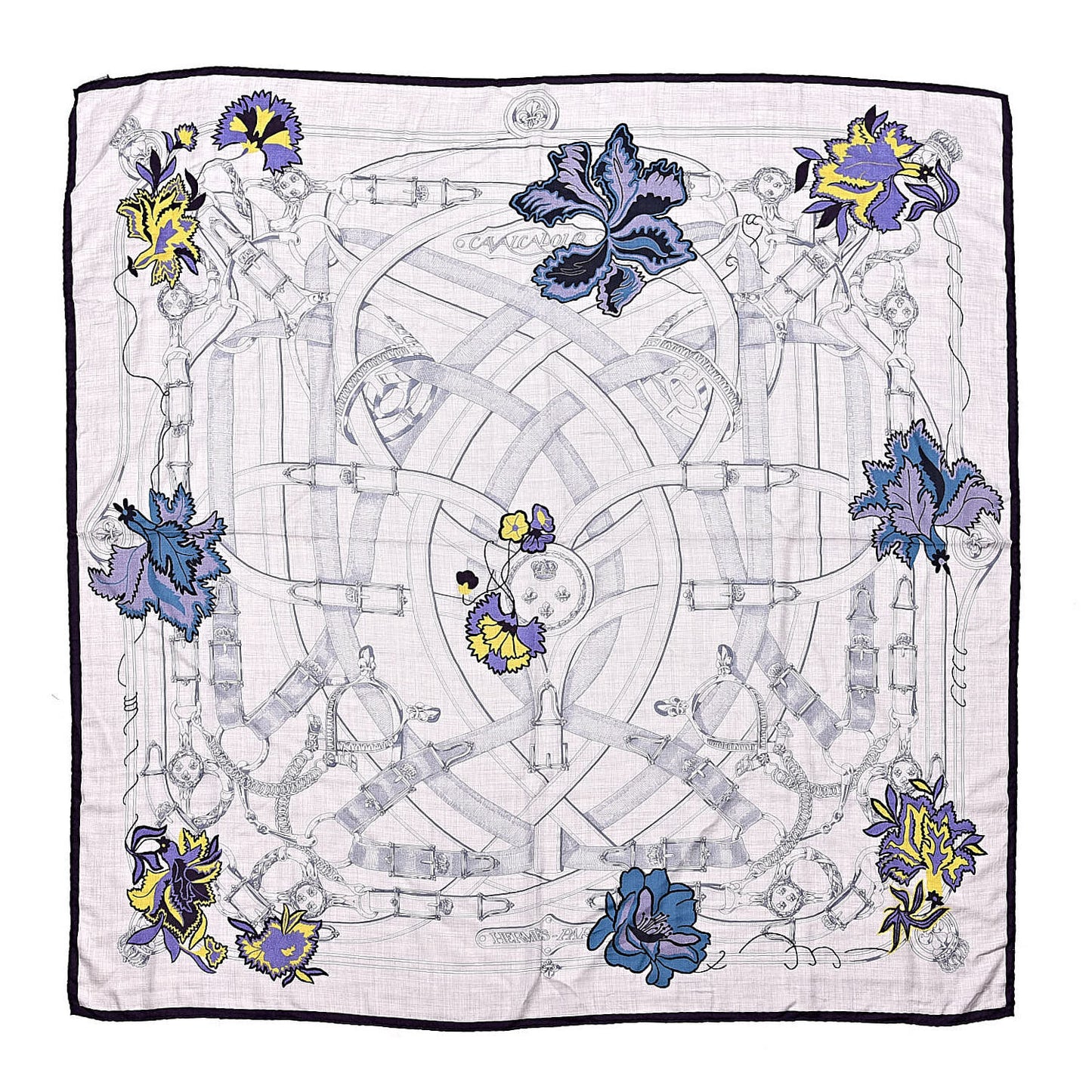 Cashmere Silk Cavalcadour Shawl 140 Gris Chine Juane Marine