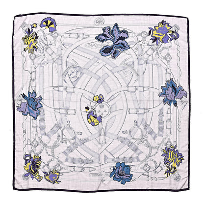 Hermes Cashmere Silk Cavalcadour Shawl 140 Gris Chine Juane Marine 1 of 6