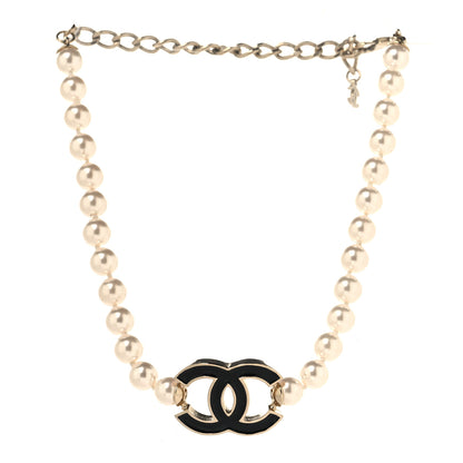 Chanel Pearl Resin CC Choker Necklace Gold White Black 3 of 5
