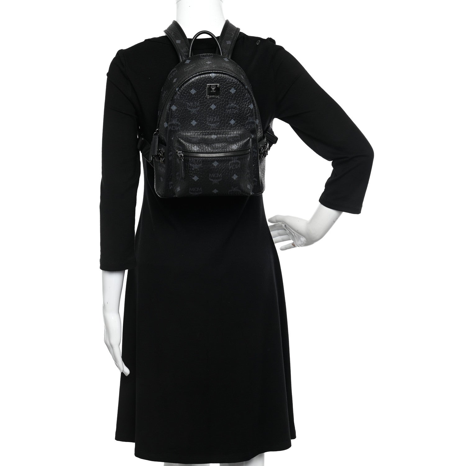 MCM Visetos Side Stud Mini Stark Backpack Black 2 of 12