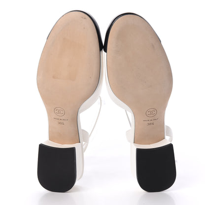 Chanel Lambskin Cap Toe CC Slingback Sandals 38.5 White Black 8 of 10