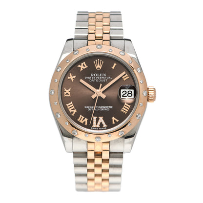 Rolex Stainless Steel 18K Everose Gold Diamond 31mm Oyster Perpetual Datejust Watch Chocolate Roman 178341 1 of 5