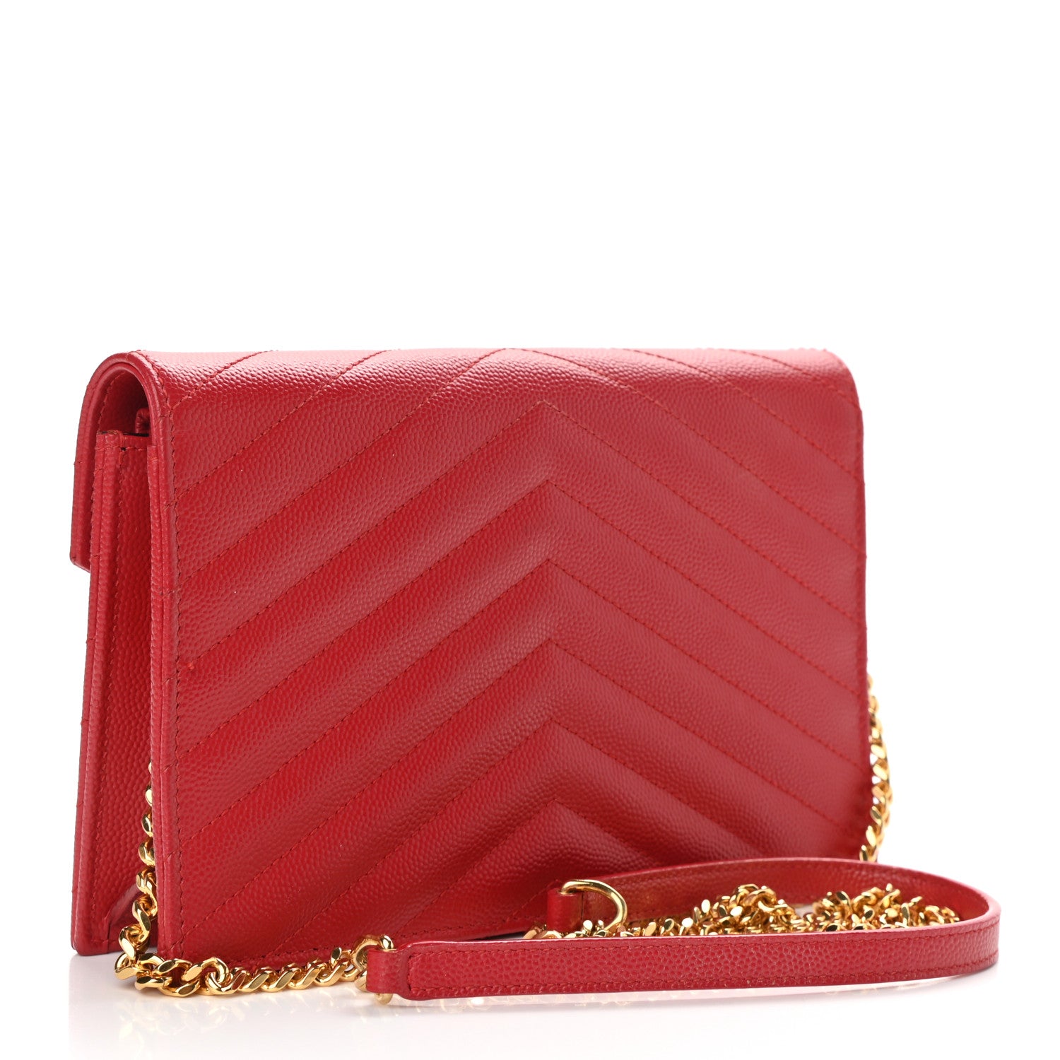 Saint Laurent Grain De Poudre Matelasse Chevron Monogram Envelope Chain Wallet New Red 4 of 11