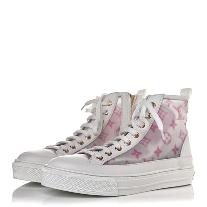 Louis Vuitton Technical Fabric Calfskin Monogram Printed Stellar Sneaker Boots 36 Pink 3 of 10
