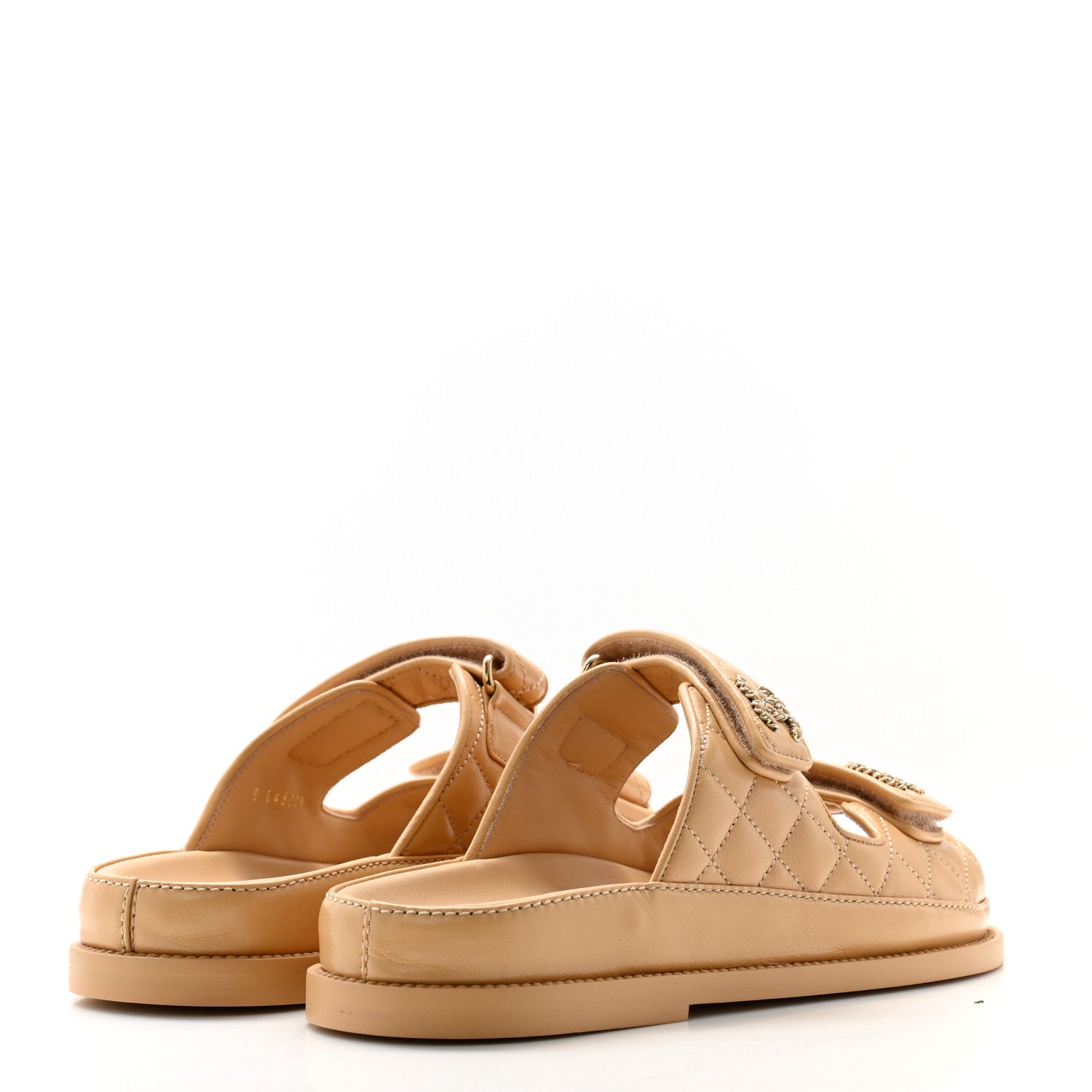 Chanel Lambskin Quilted Velcro Dad Chain CC Slide Sandals 37 Beige 4 of 9
