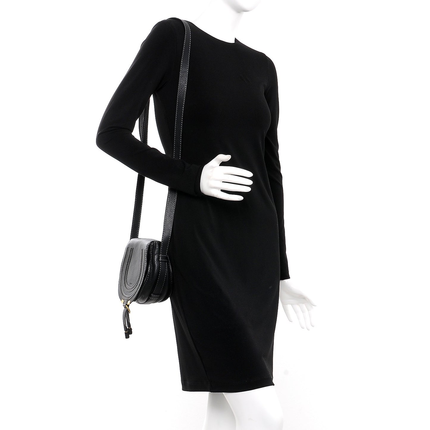 Calfskin Mini Marcie Round Crossbody Bag Black