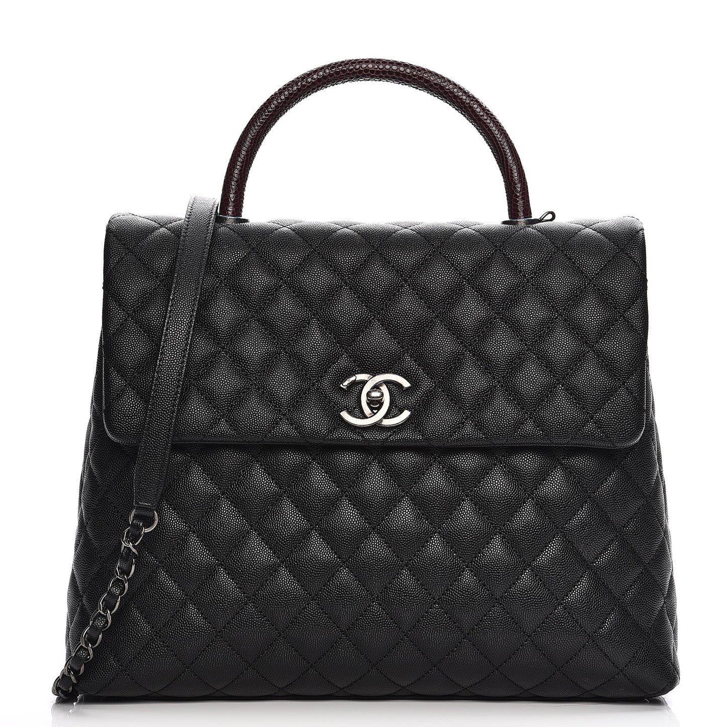 Caviar Lizard Quilted Large Coco Handle Flap Black