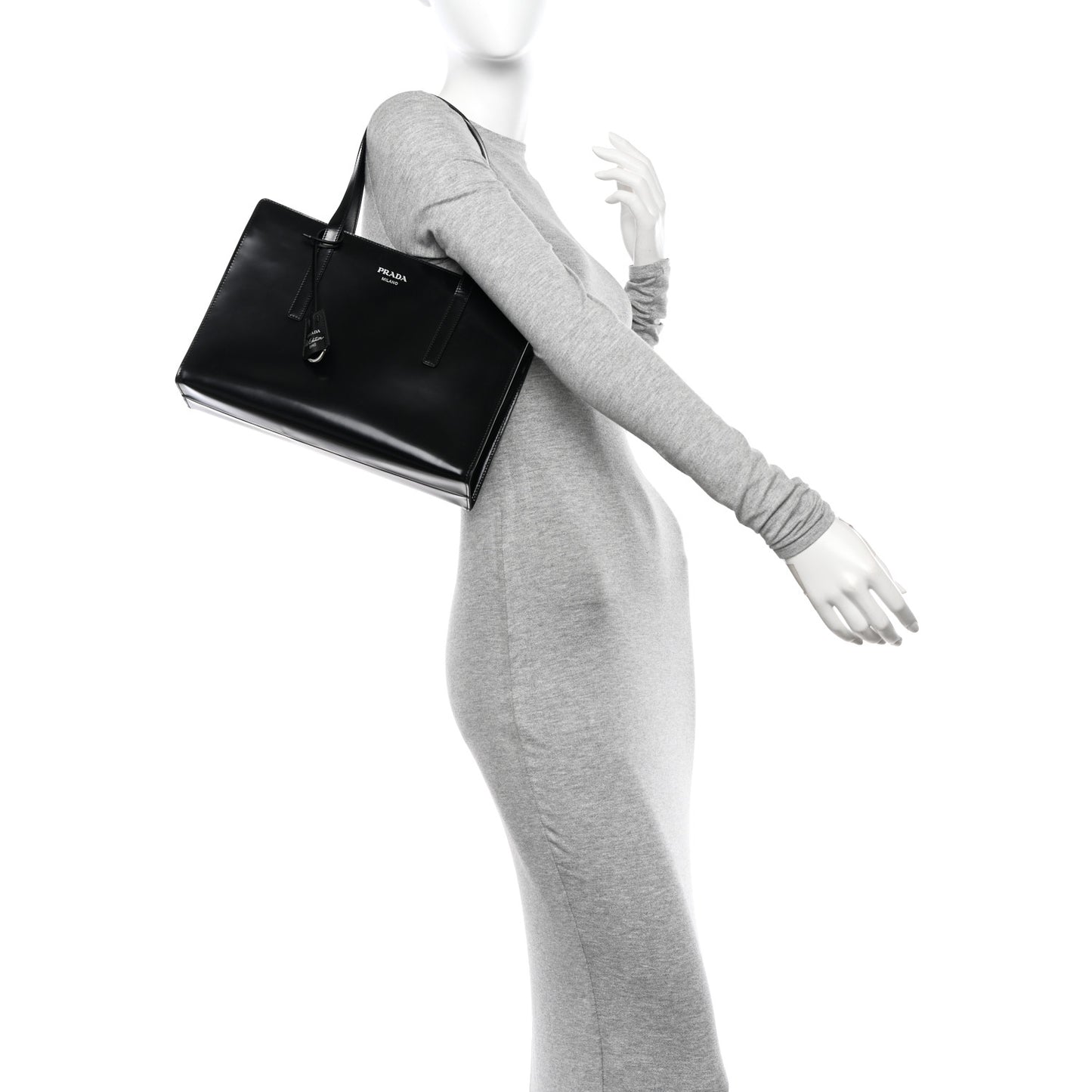 Spazzolato Medium Re-Edition 1995 Double Handle Handbag Black