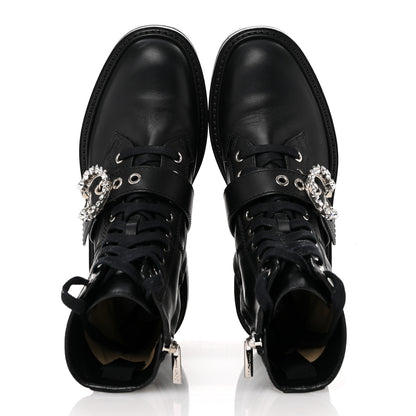 Jimmy Choo Calfskin Crystal Embellished Cora Flat Combat Boots 36 Black 2 of 8