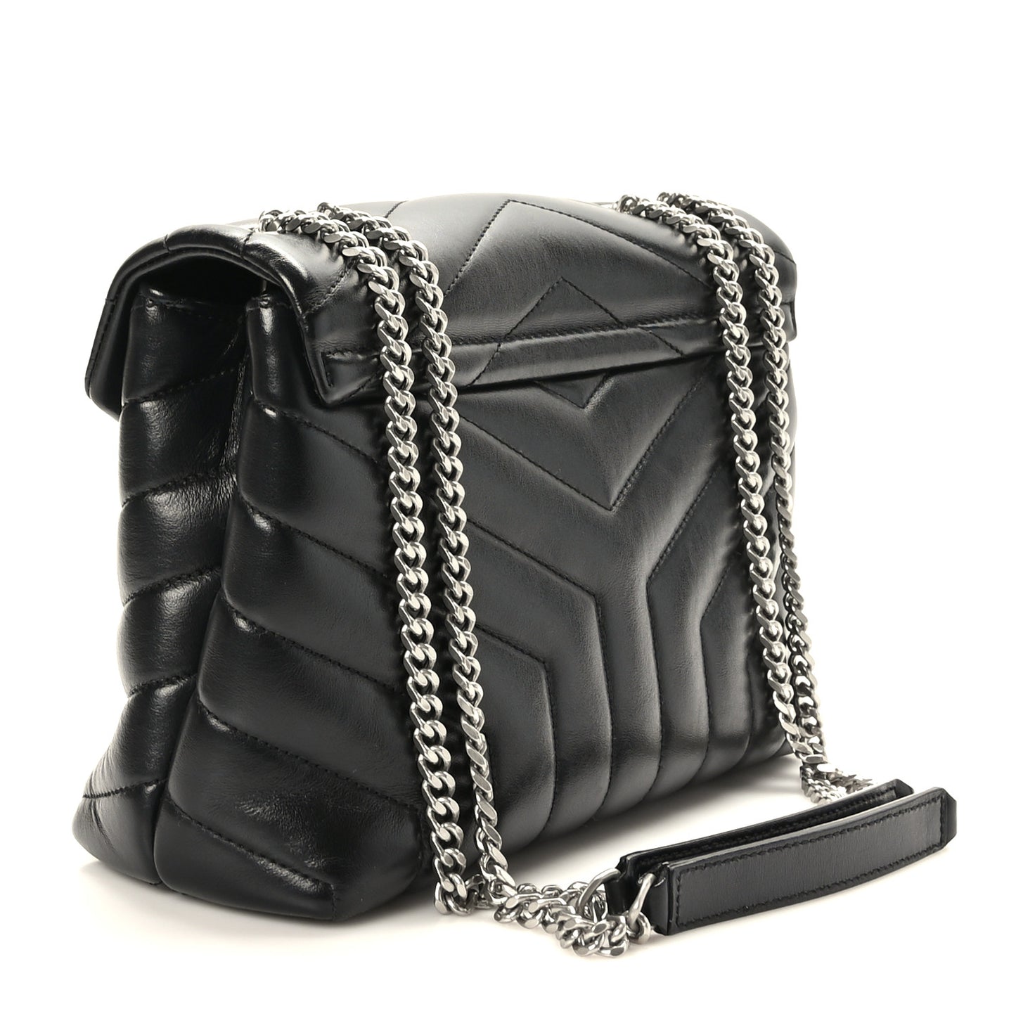 Calfskin Y Quilted Monogram Small Loulou Chain Satchel Black