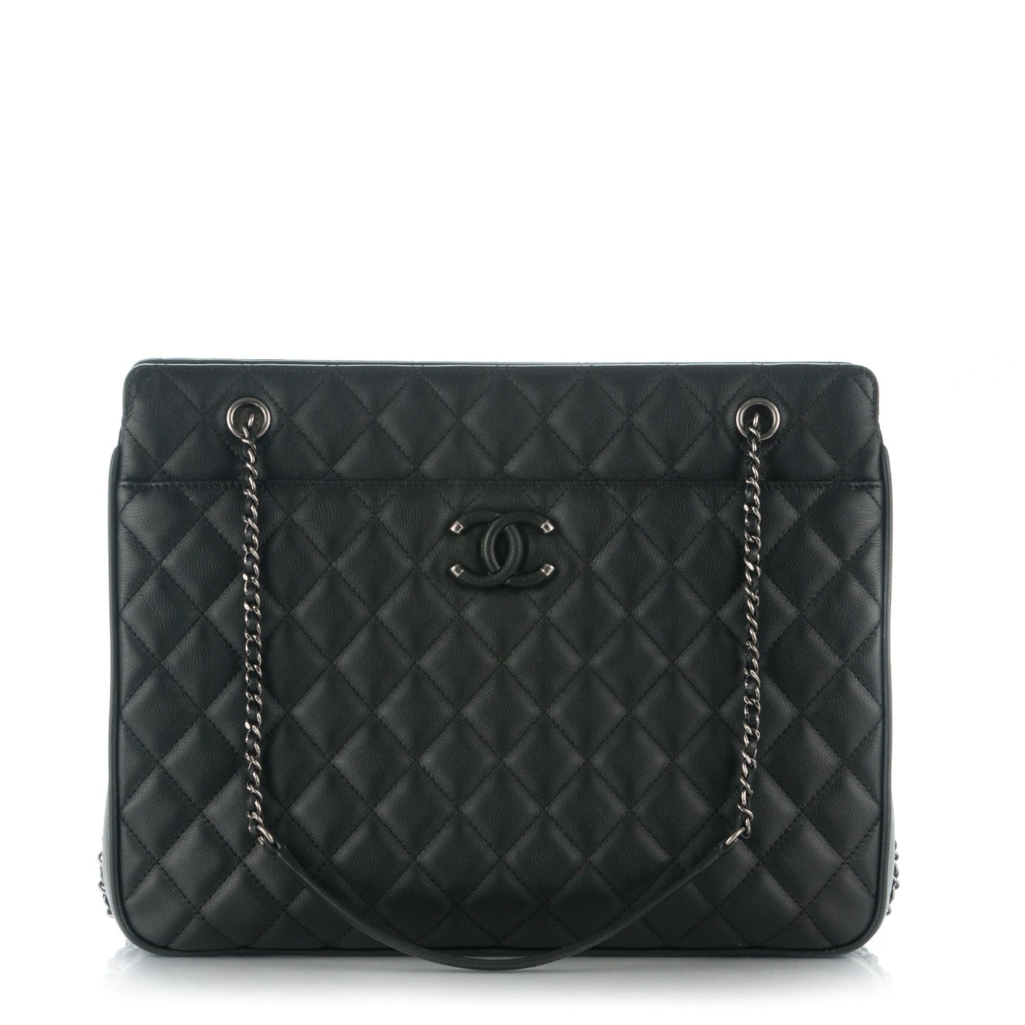 Calfskin Quilted Frame In Chain Tote Black