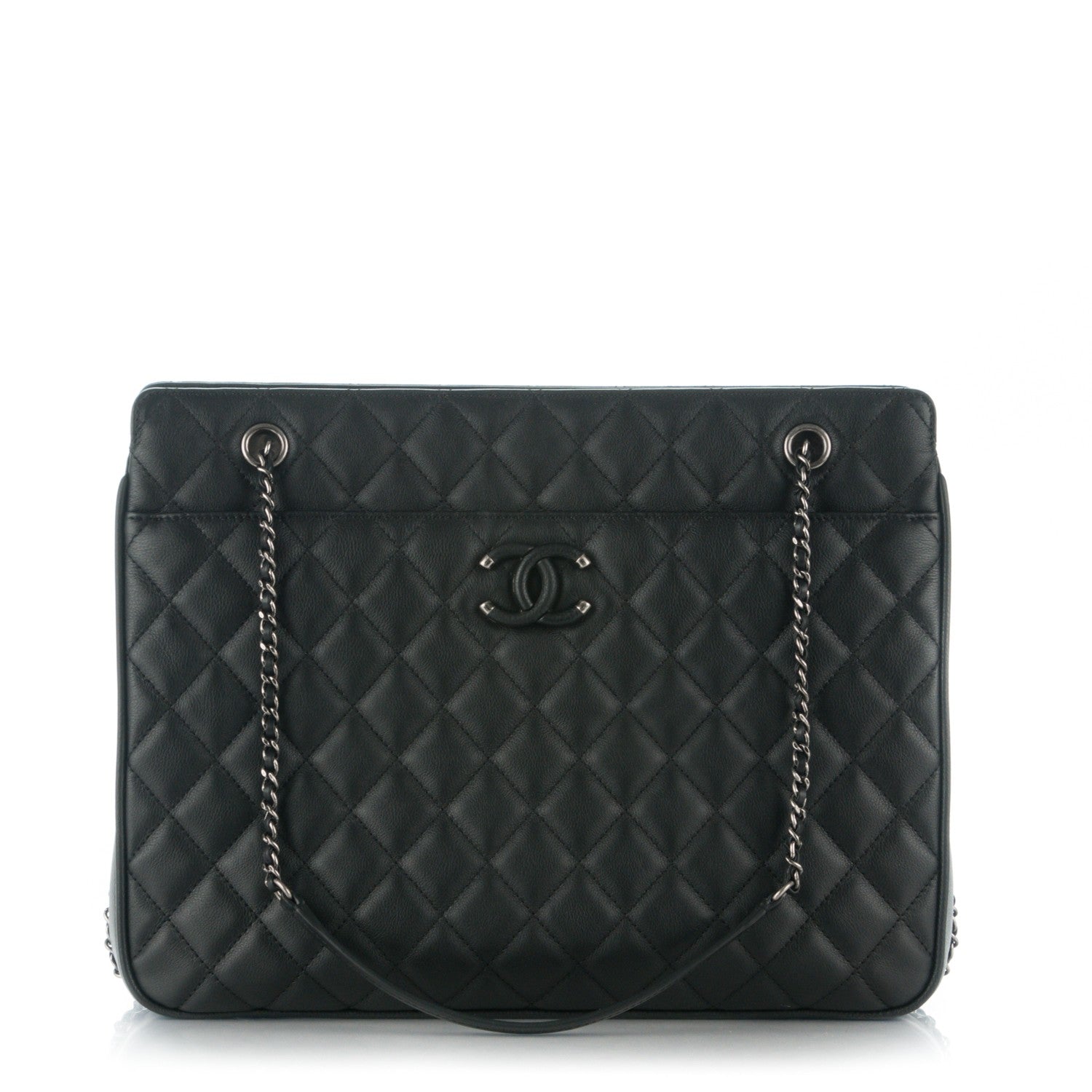 Chanel Calfskin Quilted Frame In Chain Tote Black 1 of 9