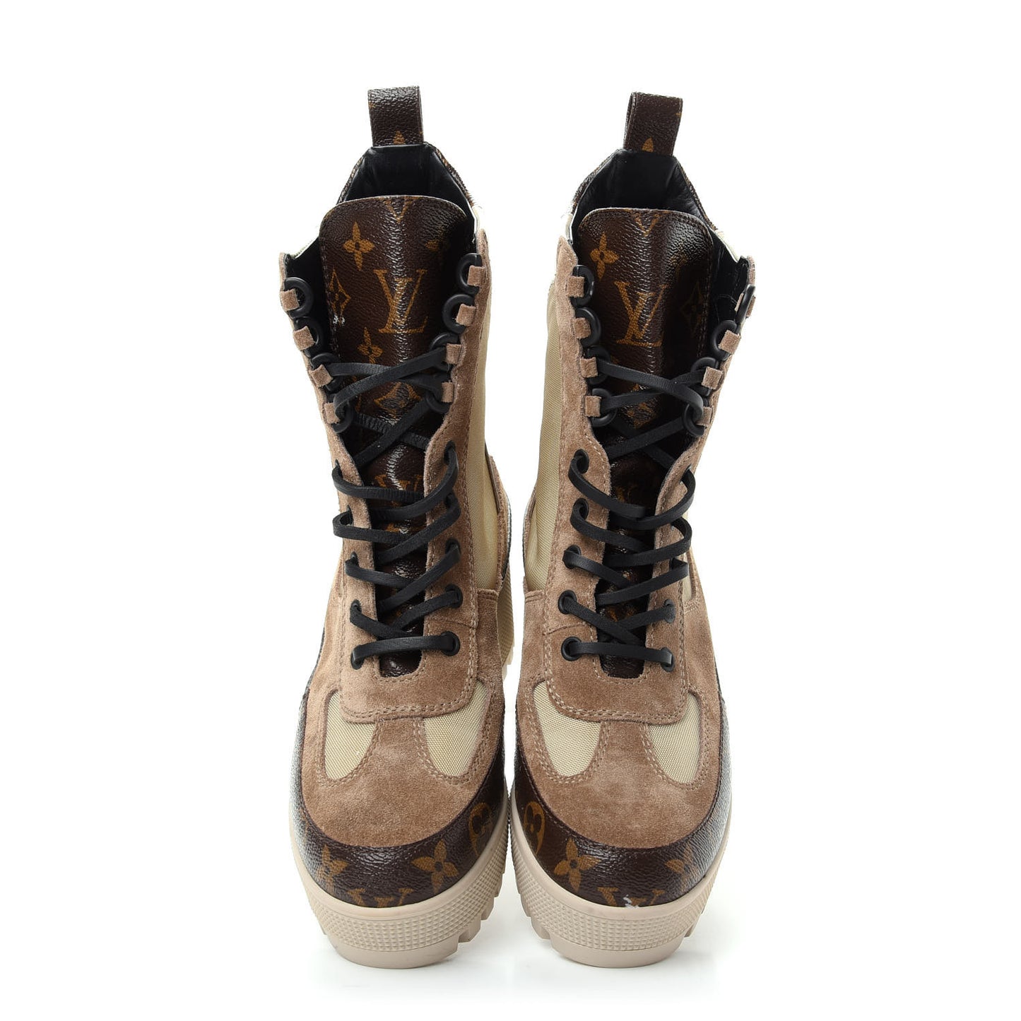 Suede Calfskin Monogram Laureate Platform Desert Boots 37 Beige