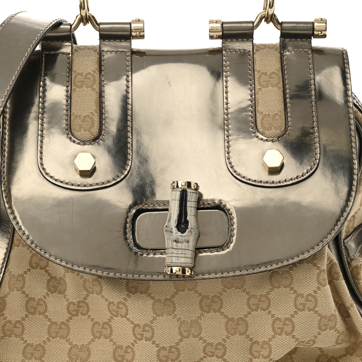 Monogram Large Pop Bamboo Top Handle Tote Pewter