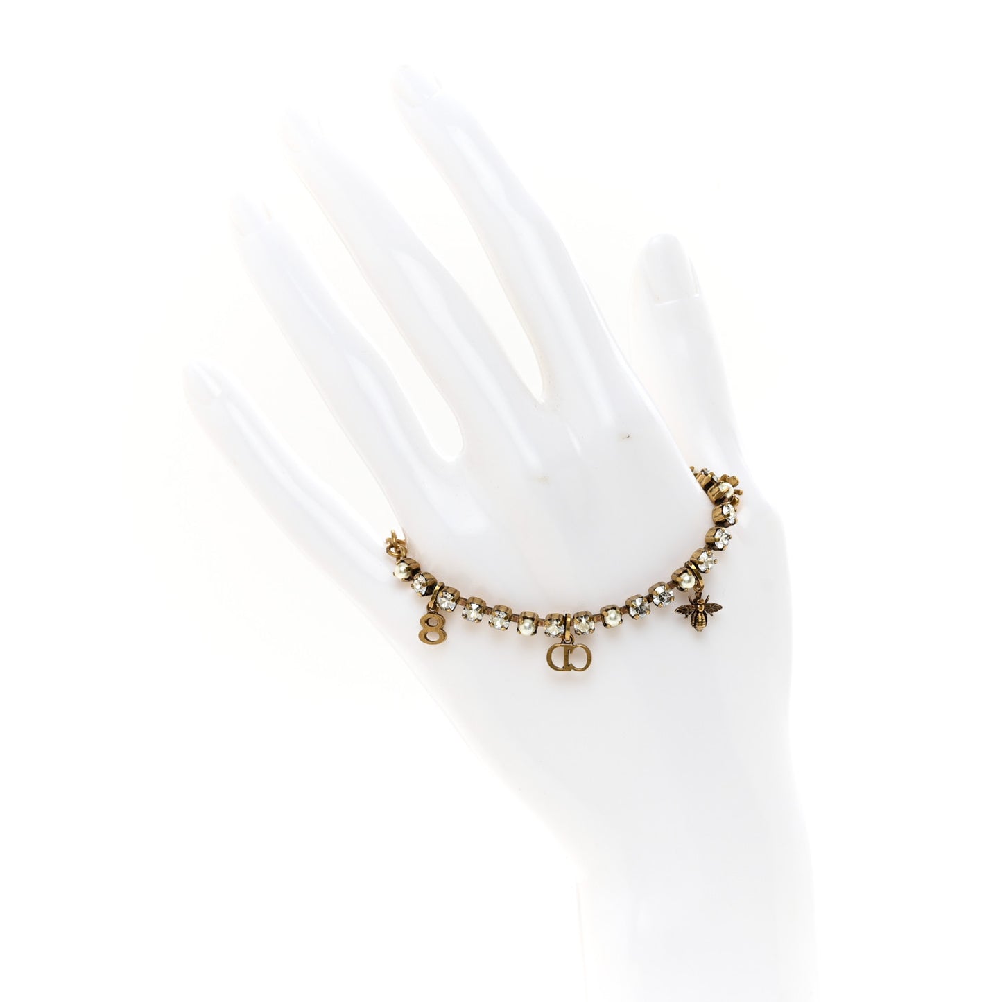 Crystal Pearl Charm Bracelet Gold