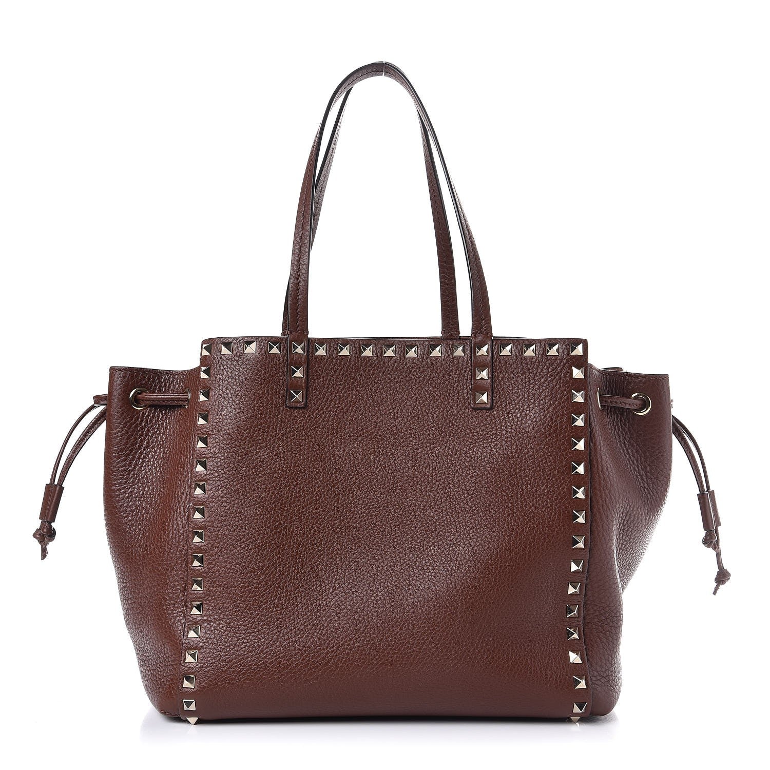 Valentino Garavani Pebbled Calfskin Rockstud Double Handle Cinch Tote Light Brown 1 of 15