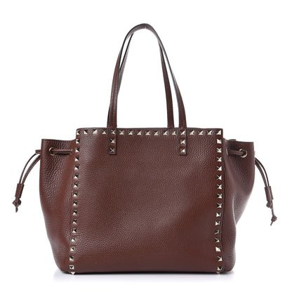 Valentino Garavani Pebbled Calfskin Rockstud Double Handle Cinch Tote Light Brown 1 of 15
