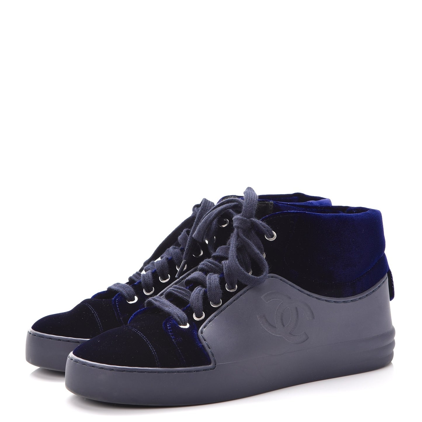 Calfskin Velvet CC Sneakers 35.5 Navy Blue