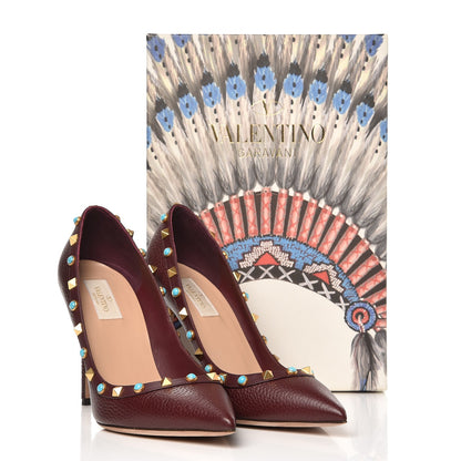 Valentino Garavani Pebbled Calfskin Rockstud Rolling 100mm Pumps 39.5 Rubin 10 of 10
