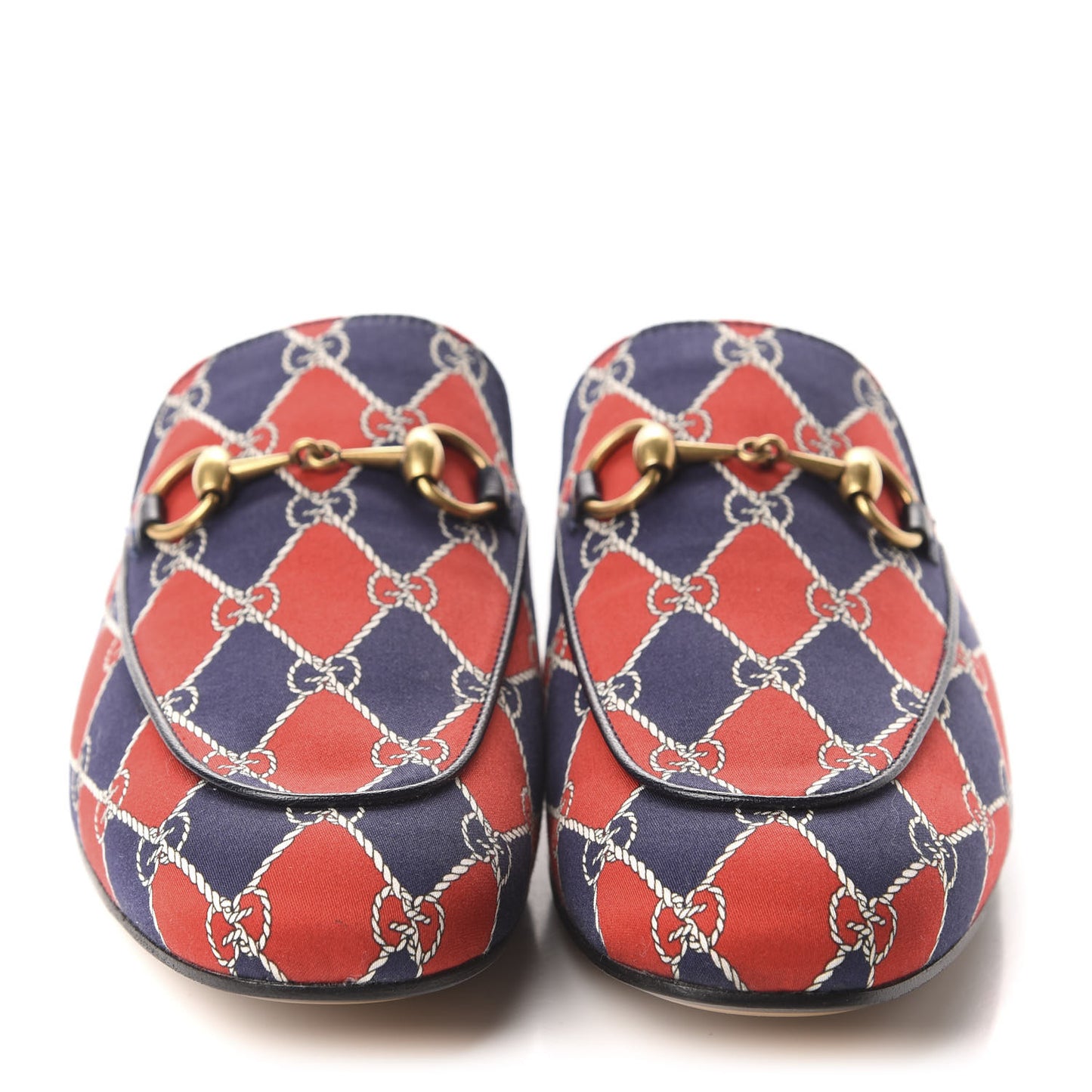 Mini GG Rhombus Chain Mens Princetown Slippers 5.5 Royal Bleuett Red