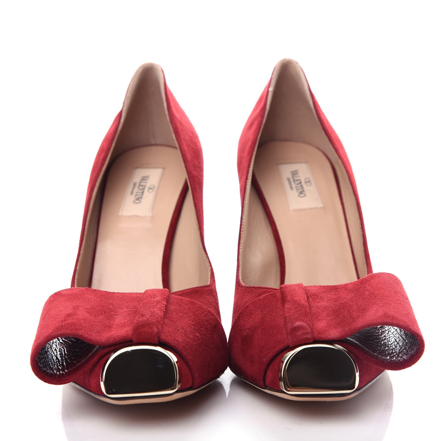 Suede Bow Metal Toe Pumps 40.5 Red