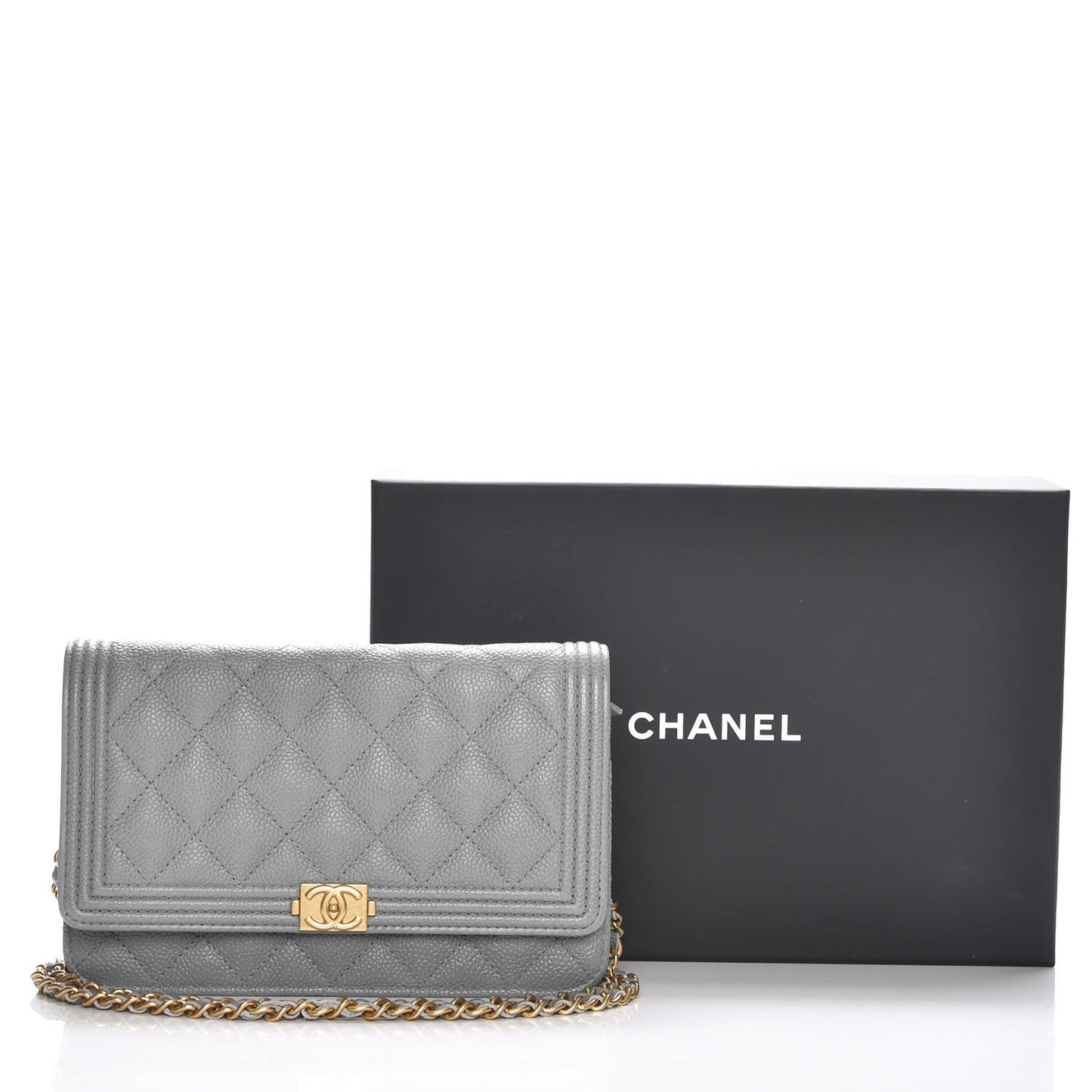Caviar Quilted Boy Wallet On Chain WOC Grey