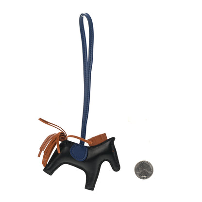 Hermes Milo Lambskin Grigri Rodeo Horse Bag Charm PM Black Bleu Saphir Gold 2 of 4
