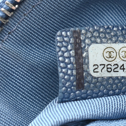 Chanel Metallic Caviar Chevron Quilted Small Vintage Mademoiselle Cosmetic Case Blue 7 of 7