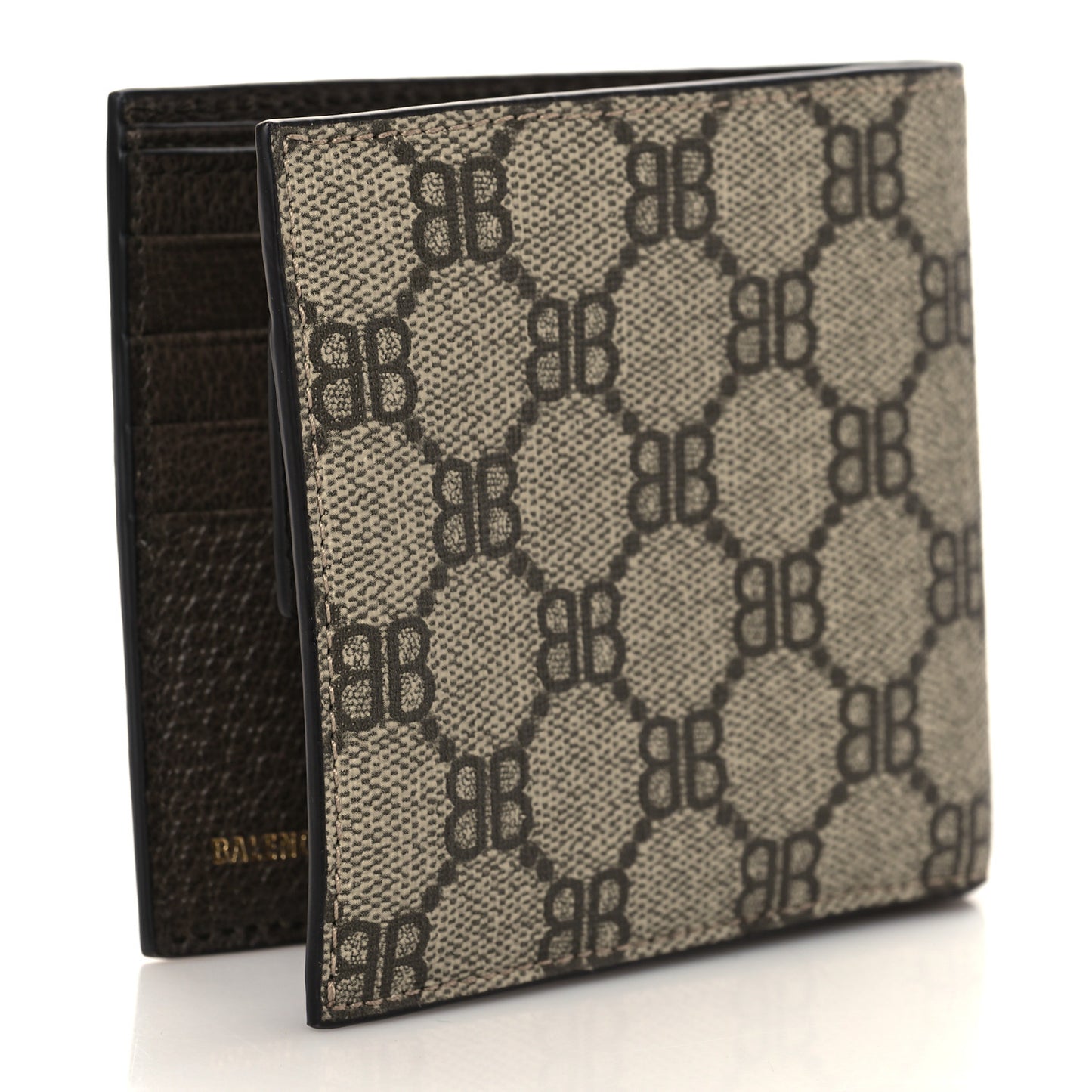 X BALENCIAGA BB Supreme Monogram Bi-Fold Wallet Beige Ebony