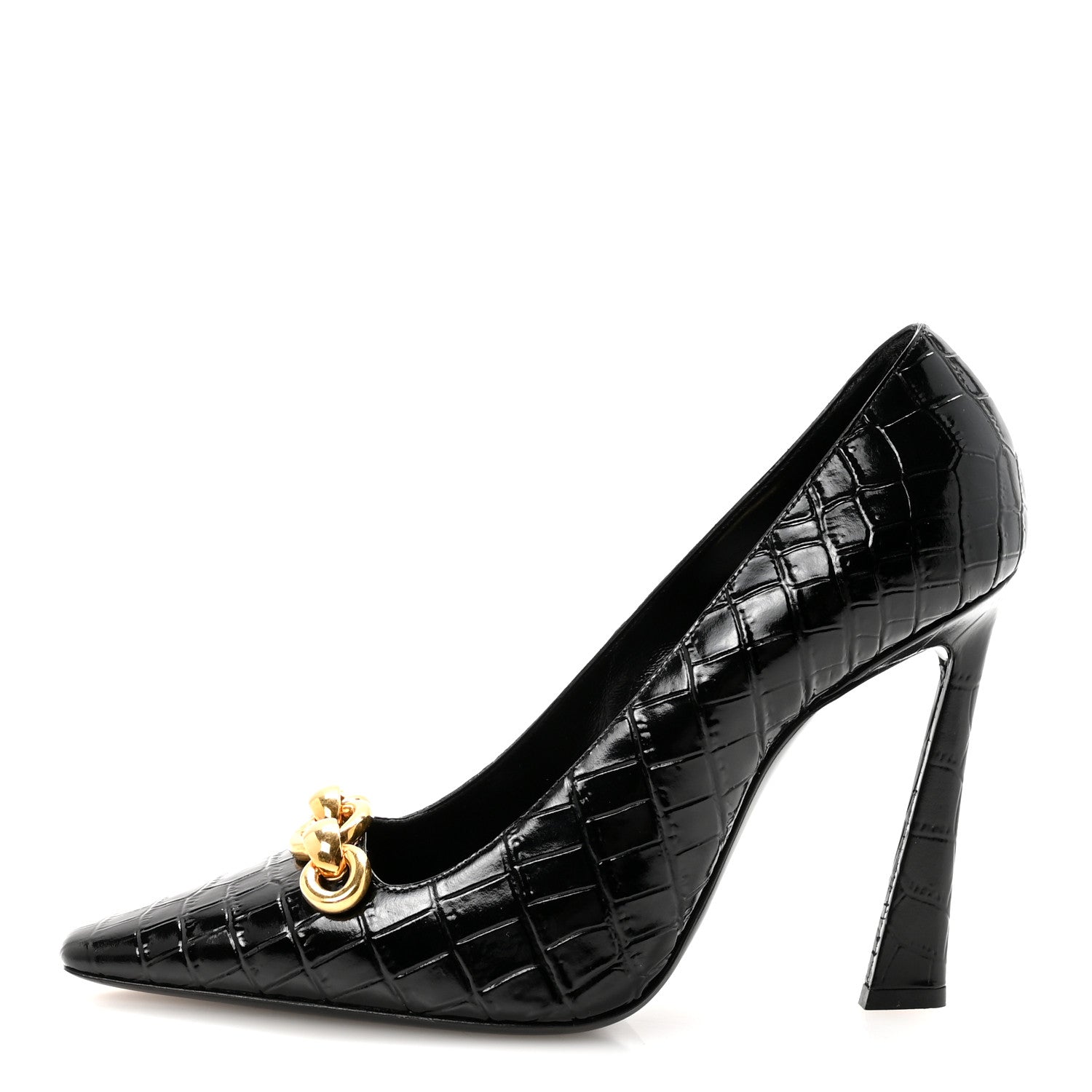 Saint Laurent Calfskin Crocodile Embossed Silvana 110mm Pumps 39.5 Black 1 of 10