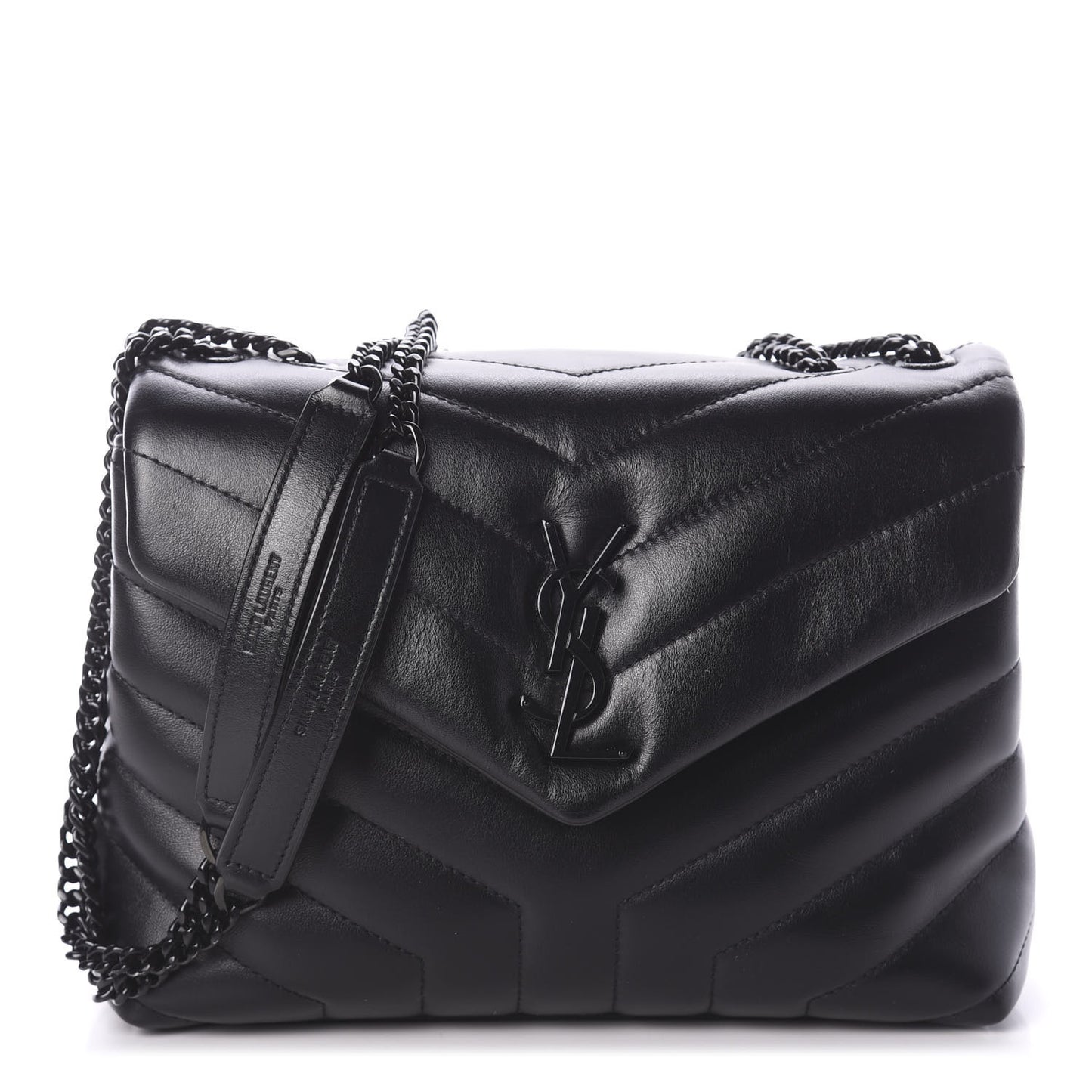 Calfskin Y Quilted Monogram Small Loulou Chain Satchel Black