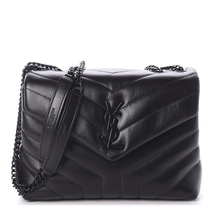 Saint Laurent Calfskin Y Quilted Monogram Small Loulou Chain Satchel Black 1 of 10