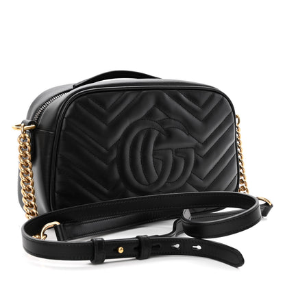 Gucci Calfskin Matelasse Small GG Marmont Chain Shoulder Bag Black 3 of 10