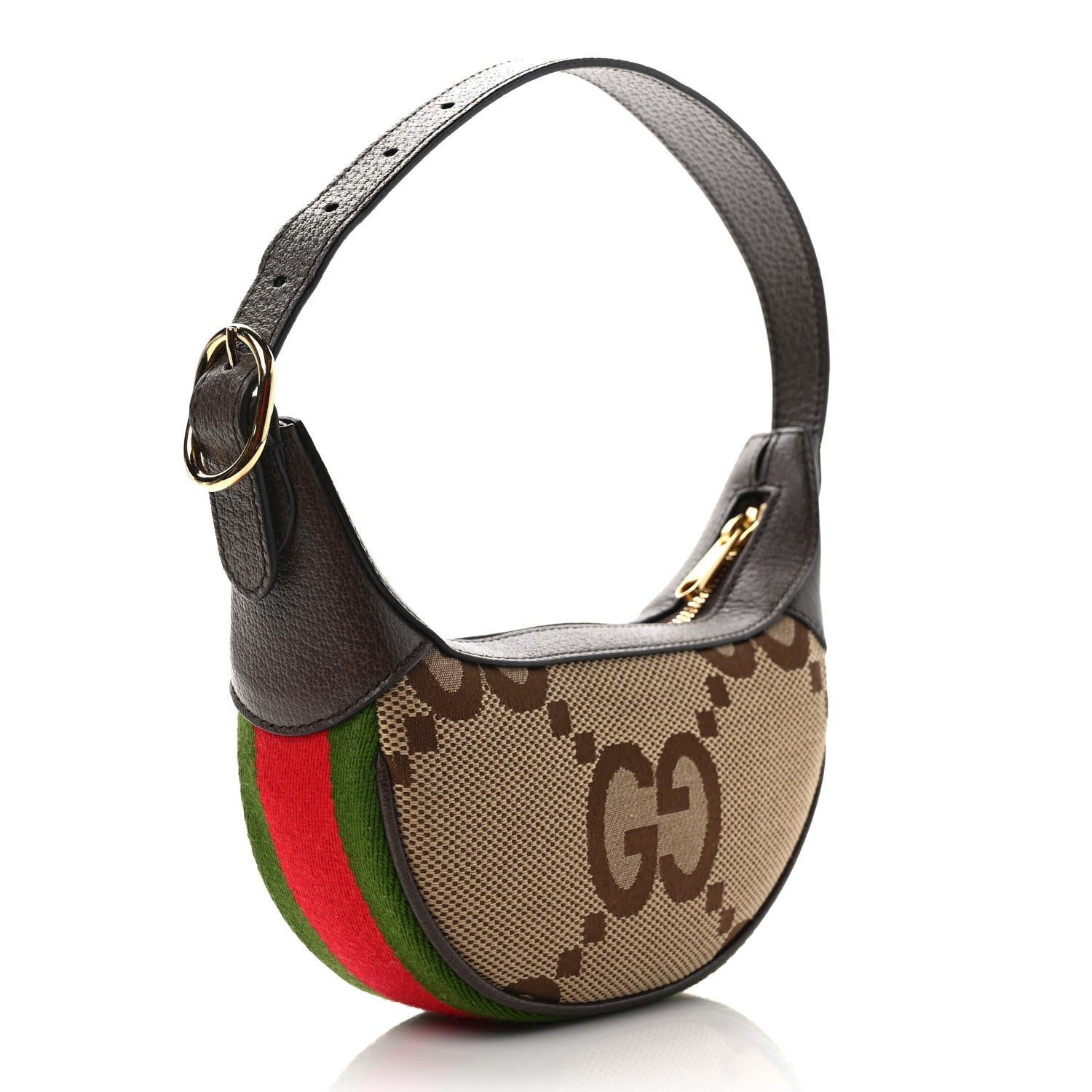 Gucci Monogram Jumbo GG Textured Dollar Calfskin Web Mini Ophidia Half Moon Hobo Camel Ebony New Acero 3 of 8