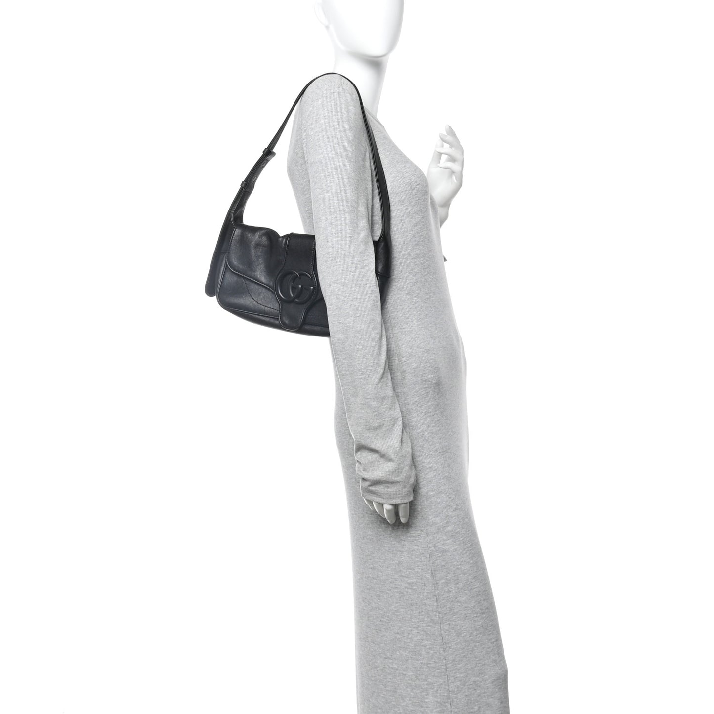 Goatskin Small GG Monochrome Aphrodite Shoulder Bag Black