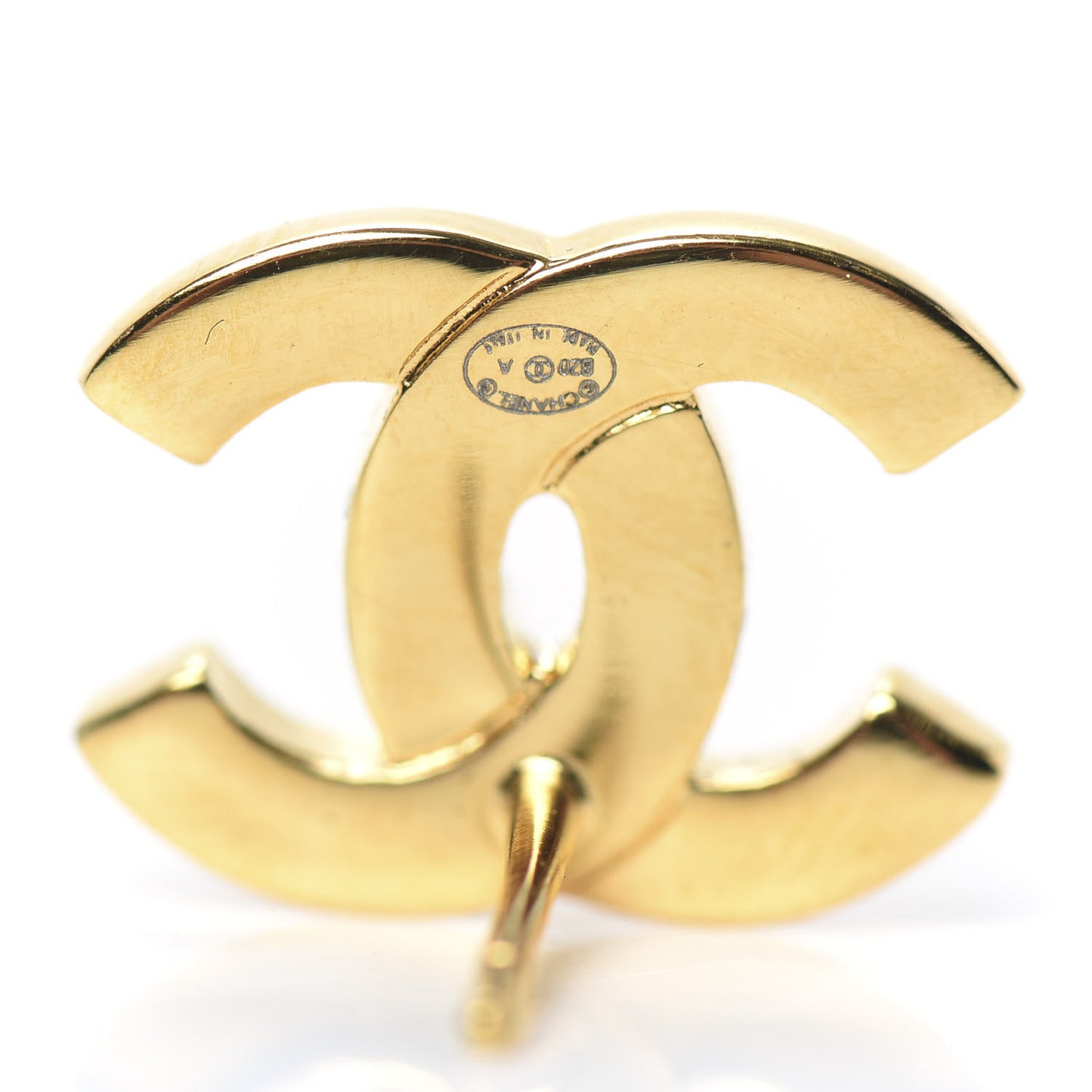 Metal CC Paris Button Stud Earrings Gold