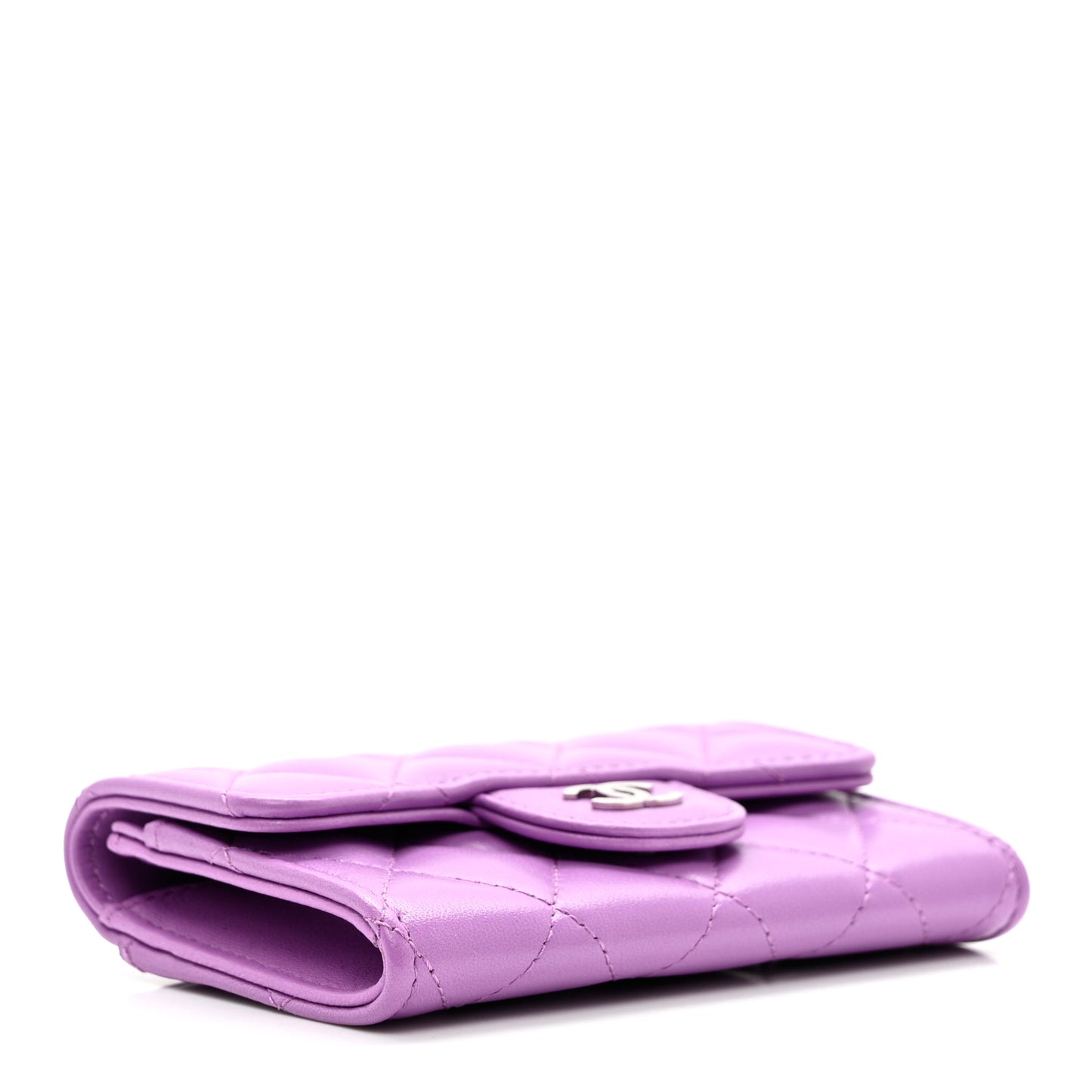 Lambskin Quilted Flap Card Holder Wallet Purple