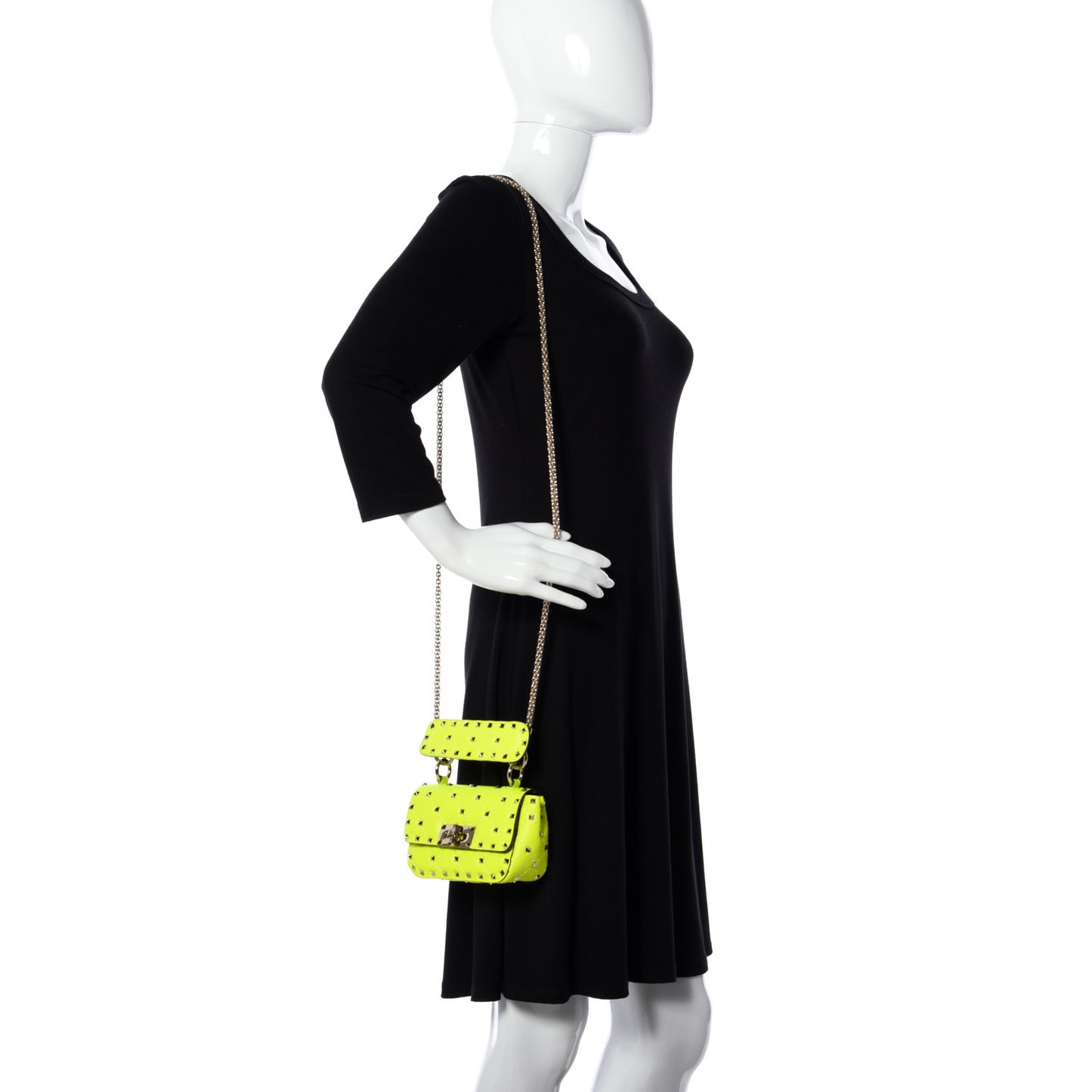 Calfskin Micro Rockstud Spike Shoulder Bag Lime