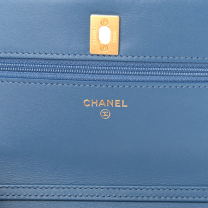 Chanel Denim Quilted CC Pearl Crush Wallet On Chain WOC Blue 8 of 11